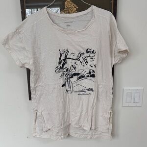 Anthropologie Cream Graphic Short Sleeve Tee